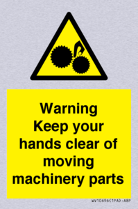 Warning - Keep your hands clear of moving machinery parts